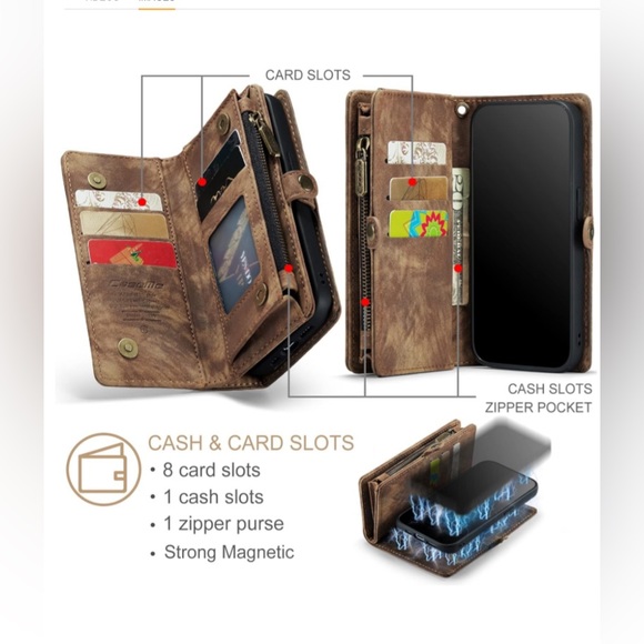 Caseme Leather 2-in-1 Flip Wallet Phone Case w/ Detachable Back Magnetic Closure - Picture 3 of 15